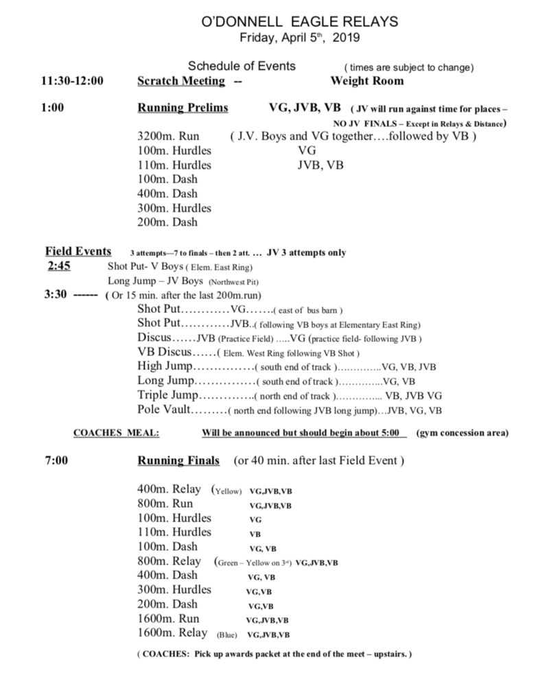O'Donnell HS Track Meet Schedule
