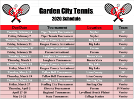 HS Tennis Schedule 2020 (Updated 1/29/2020)