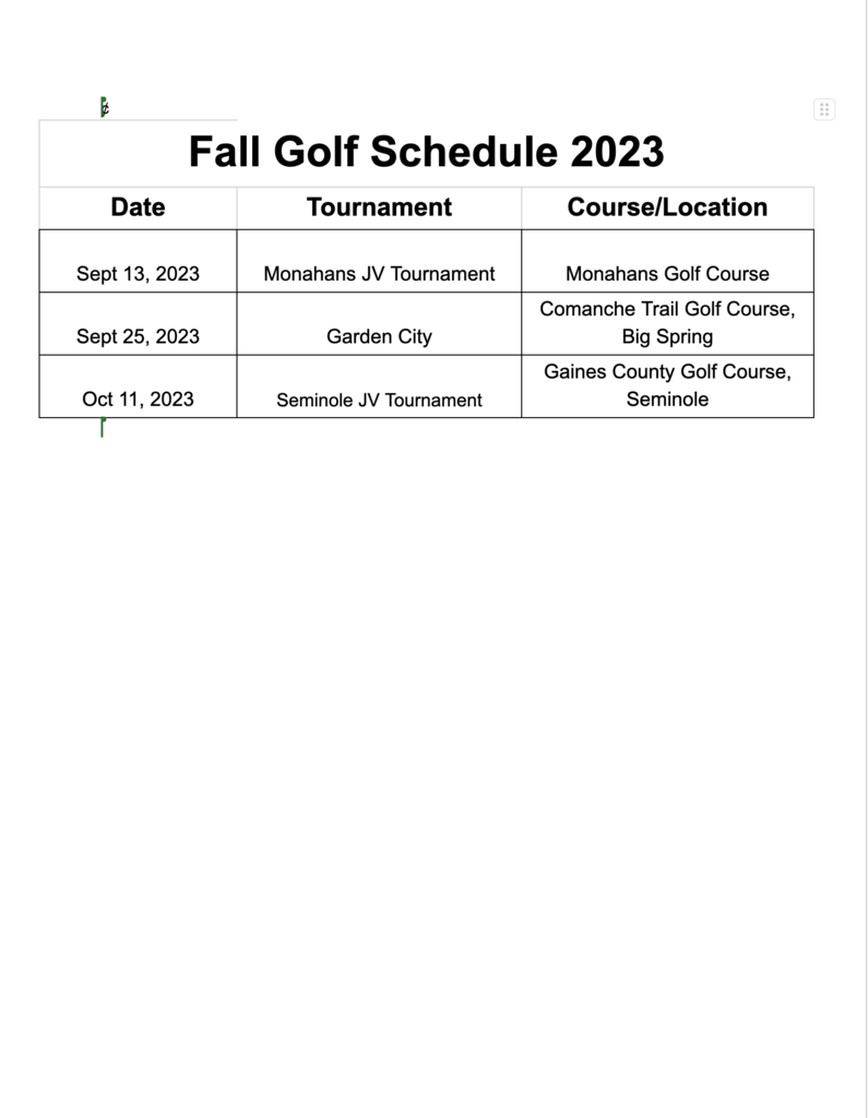 Golf Schedule 
