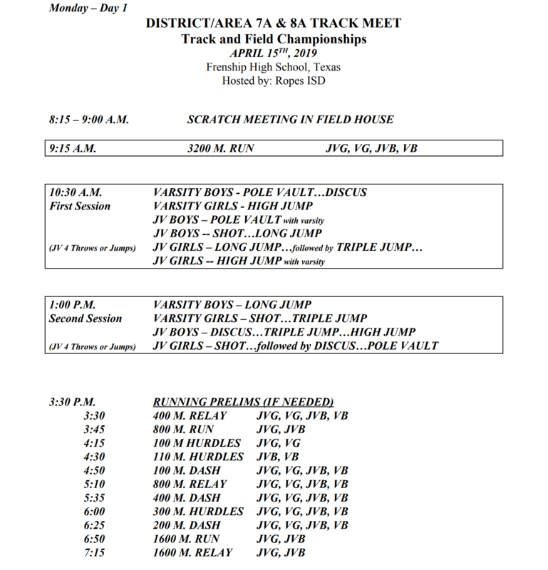 District/Area Track Meet Schedule